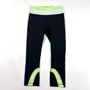 Lululemon Run Inspire Crop II Size 4 Black Tonka Stripe Clear Mint